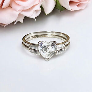Vintage Avon RJ Sterling Ring Set Silver Heart Shape Zirconia Diamond Engagement